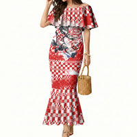 Personalized Croatia Football Wolf Mascot Mermaid Dress Checkerboard Soccer Pride - Splatter Textures