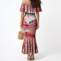 Personalized Croatia Football Wolf Mascot Mermaid Dress Checkerboard Soccer Pride - Splatter Textures