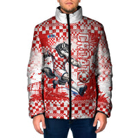 Personalized Croatia Football Wolf Mascot Padded Jacket Checkerboard Soccer Pride - Splatter Textures