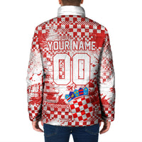 Personalized Croatia Football Wolf Mascot Padded Jacket Checkerboard Soccer Pride - Splatter Textures