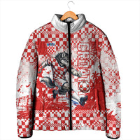 Personalized Croatia Football Wolf Mascot Padded Jacket Checkerboard Soccer Pride - Splatter Textures