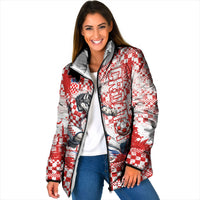 Personalized Croatia Football Wolf Mascot Padded Jacket Checkerboard Soccer Pride - Splatter Textures