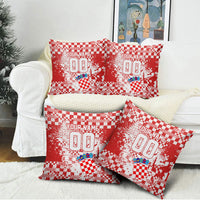 Personalized Croatia Football Wolf Mascot Pillow Cover Checkerboard Soccer Pride - Splatter Textures