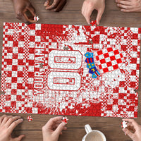 Personalized Croatia Football Wolf Mascot Puzzle Checkerboard Soccer Pride - Splatter Textures