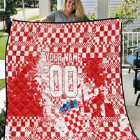 Personalized Croatia Football Wolf Mascot Quilt Checkerboard Soccer Pride - Splatter Textures