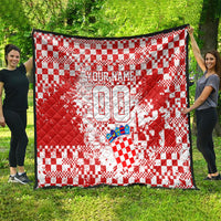 Personalized Croatia Football Wolf Mascot Quilt Checkerboard Soccer Pride - Splatter Textures