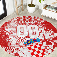 Personalized Croatia Football Wolf Mascot Round Carpet Checkerboard Soccer Pride - Splatter Textures