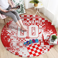 Personalized Croatia Football Wolf Mascot Round Carpet Checkerboard Soccer Pride - Splatter Textures