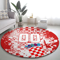 Personalized Croatia Football Wolf Mascot Round Carpet Checkerboard Soccer Pride - Splatter Textures