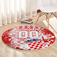 Personalized Croatia Football Wolf Mascot Round Carpet Checkerboard Soccer Pride - Splatter Textures