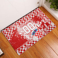 Personalized Croatia Football Wolf Mascot Rubber Doormat Checkerboard Soccer Pride - Splatter Textures