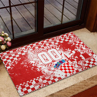 Personalized Croatia Football Wolf Mascot Rubber Doormat Checkerboard Soccer Pride - Splatter Textures