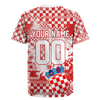 Personalized Croatia Football Wolf Mascot Rugby Jersey Checkerboard Soccer Pride - Splatter Textures