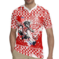 Personalized Croatia Football Wolf Mascot Rugby Jersey Checkerboard Soccer Pride - Splatter Textures