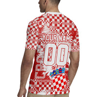Personalized Croatia Football Wolf Mascot Rugby Jersey Checkerboard Soccer Pride - Splatter Textures