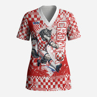 Personalized Croatia Football Wolf Mascot Scrub Top Checkerboard Soccer Pride - Splatter Textures