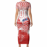 Personalized Croatia Football Wolf Mascot Short Sleeve Bodycon Dress Checkerboard Soccer Pride - Splatter Textures
