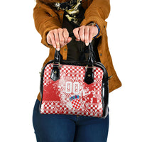 Personalized Croatia Football Wolf Mascot Shoulder Handbag Checkerboard Soccer Pride - Splatter Textures