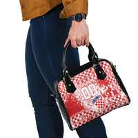 Personalized Croatia Football Wolf Mascot Shoulder Handbag Checkerboard Soccer Pride - Splatter Textures