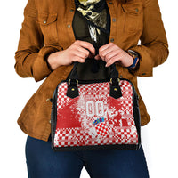 Personalized Croatia Football Wolf Mascot Shoulder Handbag Checkerboard Soccer Pride - Splatter Textures