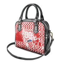 Personalized Croatia Football Wolf Mascot Shoulder Handbag Checkerboard Soccer Pride - Splatter Textures