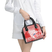 Personalized Croatia Football Wolf Mascot Shoulder Handbag Checkerboard Soccer Pride - Splatter Textures