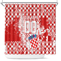 Personalized Croatia Football Wolf Mascot Shower Curtain Checkerboard Soccer Pride - Splatter Textures