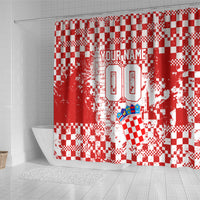 Personalized Croatia Football Wolf Mascot Shower Curtain Checkerboard Soccer Pride - Splatter Textures