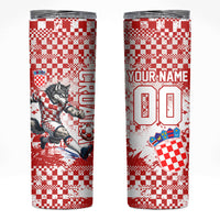 Personalized Croatia Football Wolf Mascot Skinny Tumbler Checkerboard Soccer Pride - Splatter Textures