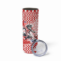 Personalized Croatia Football Wolf Mascot Skinny Tumbler Checkerboard Soccer Pride - Splatter Textures