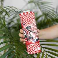 Personalized Croatia Football Wolf Mascot Skinny Tumbler Checkerboard Soccer Pride - Splatter Textures