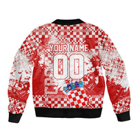 Personalized Croatia Football Wolf Mascot Sleeve Zip Bomber Jacket Checkerboard Soccer Pride - Splatter Textures
