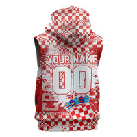 Personalized Croatia Football Wolf Mascot Sleeveless Hoodie Checkerboard Soccer Pride - Splatter Textures