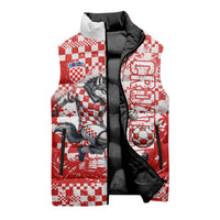 Personalized Croatia Football Wolf Mascot Sleeveless Puffer Jacket Checkerboard Soccer Pride - Splatter Textures