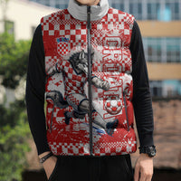 Personalized Croatia Football Wolf Mascot Sleeveless Puffer Jacket Checkerboard Soccer Pride - Splatter Textures
