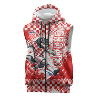 Personalized Croatia Football Wolf Mascot Sleeveless Zip Hoodie Checkerboard Soccer Pride - Splatter Textures