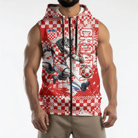 Personalized Croatia Football Wolf Mascot Sleeveless Zip Hoodie Checkerboard Soccer Pride - Splatter Textures