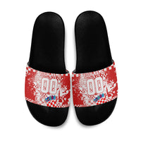 Personalized Croatia Football Wolf Mascot Slide Sandals Checkerboard Soccer Pride - Splatter Textures