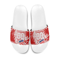 Personalized Croatia Football Wolf Mascot Slide Sandals Checkerboard Soccer Pride - Splatter Textures