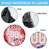 Personalized Croatia Football Wolf Mascot Spare Tire Cover Checkerboard Soccer Pride - Splatter Textures