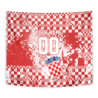 Personalized Croatia Football Wolf Mascot Tapestry Checkerboard Soccer Pride - Splatter Textures