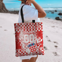 Personalized Croatia Football Wolf Mascot Tote Bag Checkerboard Soccer Pride - Splatter Textures