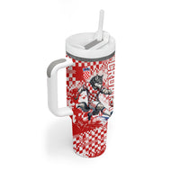 Personalized Croatia Football Wolf Mascot Tumbler With Handle Checkerboard Soccer Pride - Splatter Textures