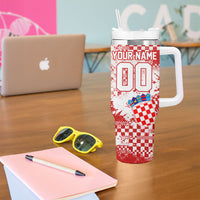 Personalized Croatia Football Wolf Mascot Tumbler With Handle Checkerboard Soccer Pride - Splatter Textures