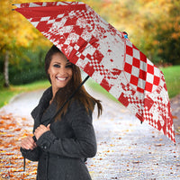 Personalized Croatia Football Wolf Mascot Umbrella Checkerboard Soccer Pride - Splatter Textures
