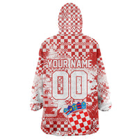 Personalized Croatia Football Wolf Mascot Wearable Blanket Hoodie Checkerboard Soccer Pride - Splatter Textures