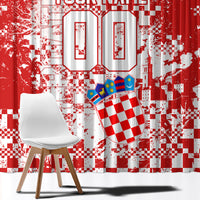 Personalized Croatia Football Wolf Mascot Window Curtain Checkerboard Soccer Pride - Splatter Textures