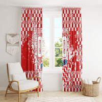 Personalized Croatia Football Wolf Mascot Window Curtain Checkerboard Soccer Pride - Splatter Textures