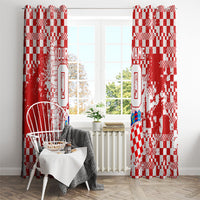 Personalized Croatia Football Wolf Mascot Window Curtain Checkerboard Soccer Pride - Splatter Textures