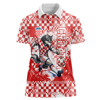 Personalized Croatia Football Wolf Mascot Women Polo Shirt Checkerboard Soccer Pride - Splatter Textures